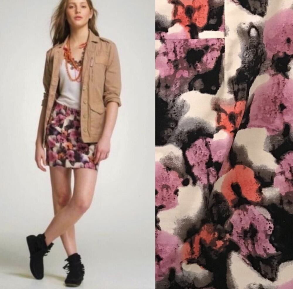 J.Crew Mini Skirt Floral Artsy Art2Wear Modern Side-Zip A-Line Pink/Orange Sz 6
